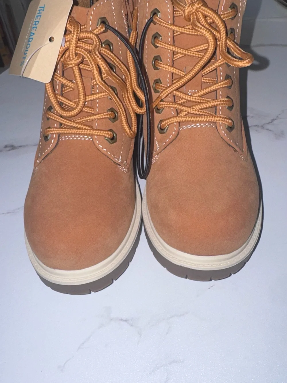 Kids Suede Lace-Up Ankle Boots in Tan with Brown Collar